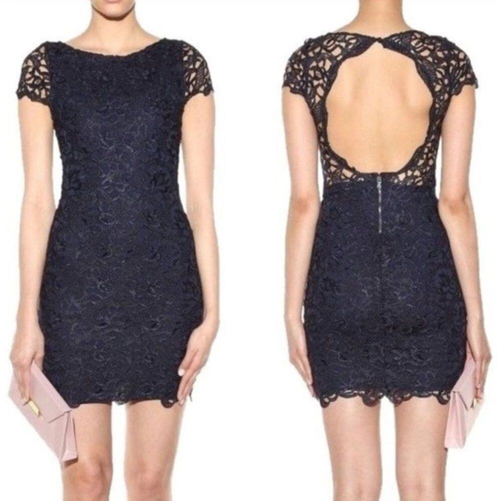 Alice & Olivia Navy Eyelet Lace Guipure Dress